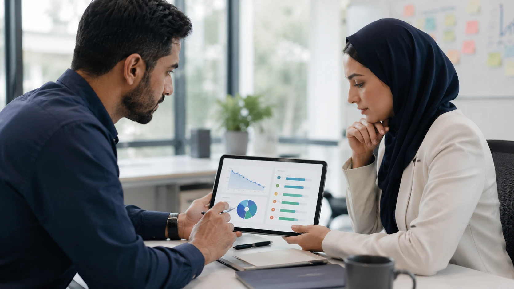 داشبورد CRM سازمانی با نمودارهای تحلیلی هوش مصنوعی روی مانیتور در محیط اداری