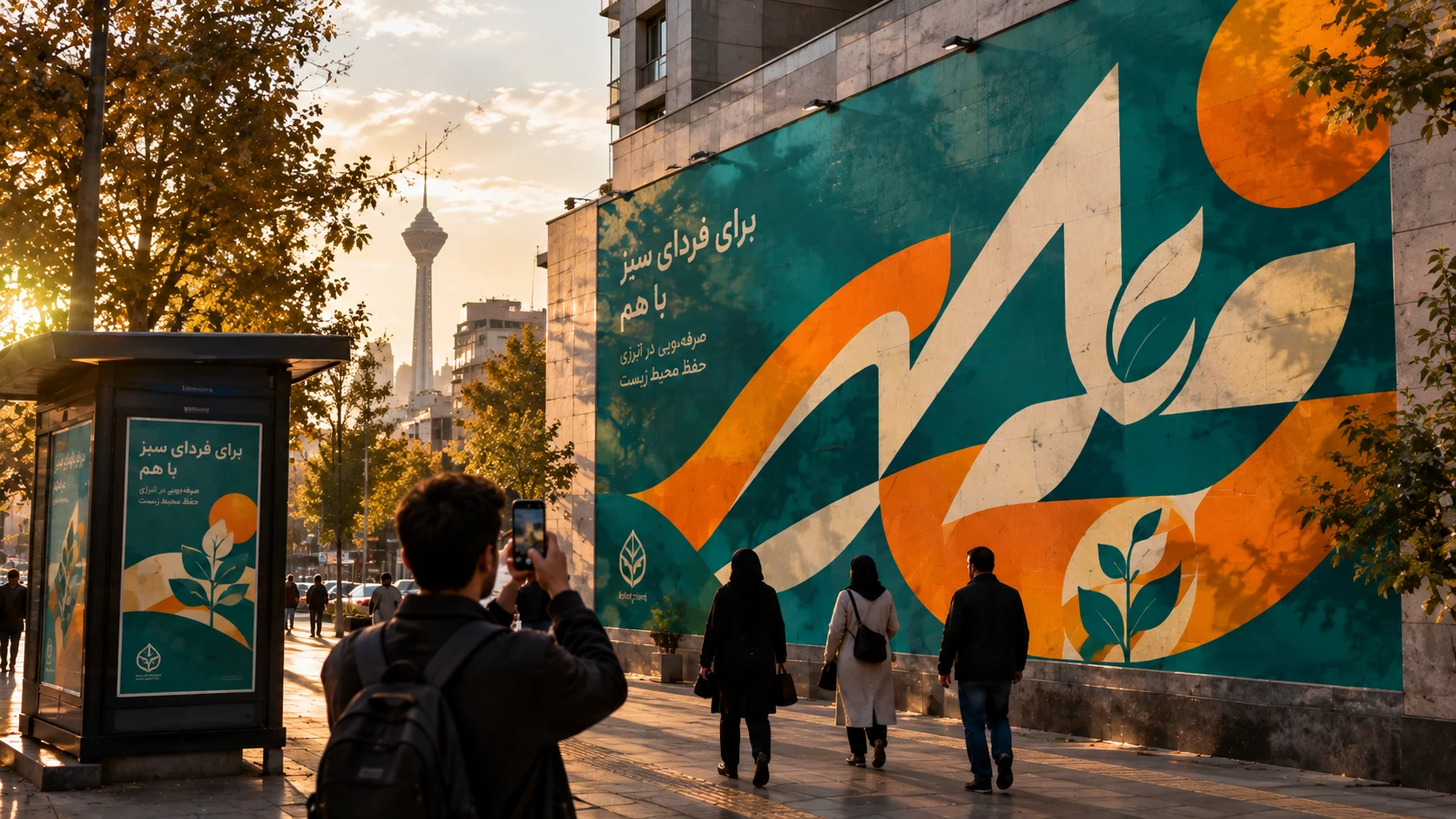 گرافیک محیطی و دیوارنگاره تبلیغاتی روی نمای ساختمان در فضای شهری
